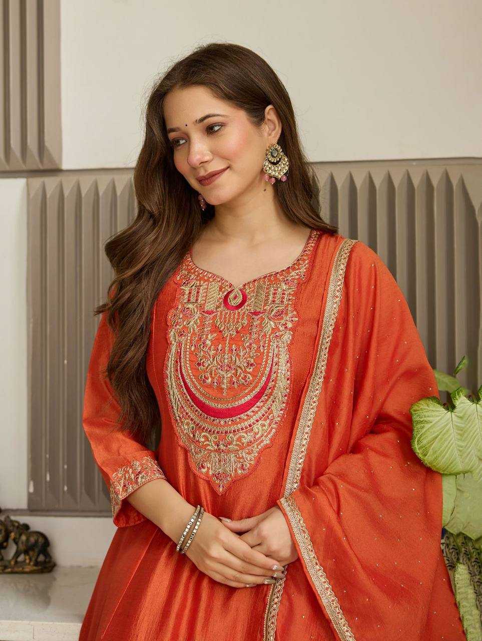 Vichitra Silk Kurti Bottom With Dupatta Embroidered